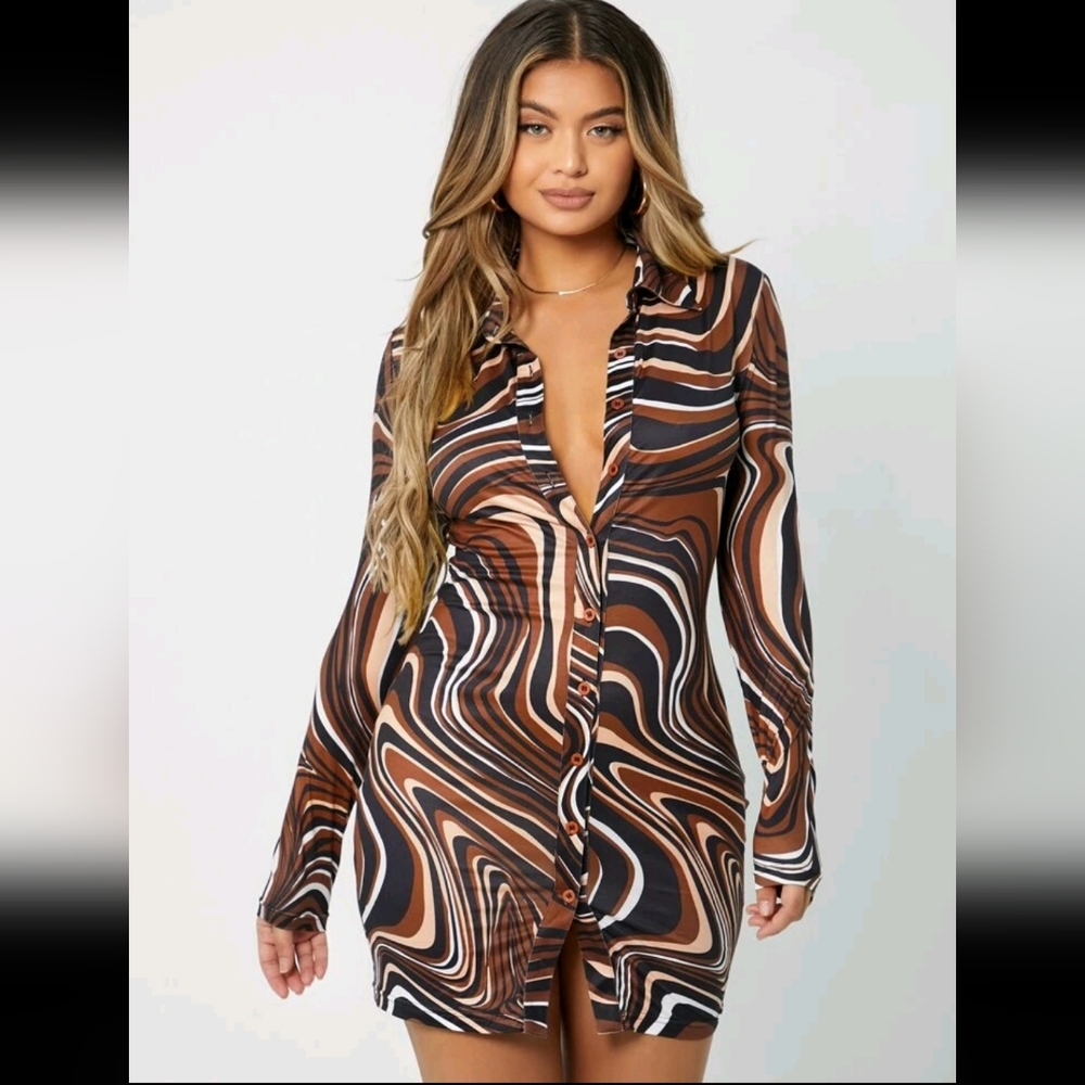 Retro swirl funky print mini dress L